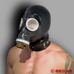 Russian gas mask with a latex hood and collar