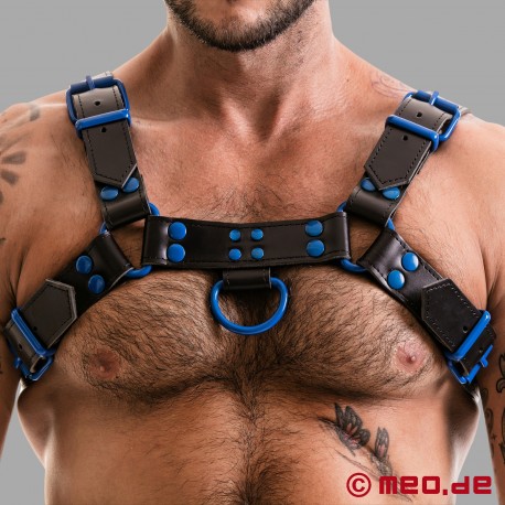 Fetish Gear Coloured H-Front Harness in Black/Blue