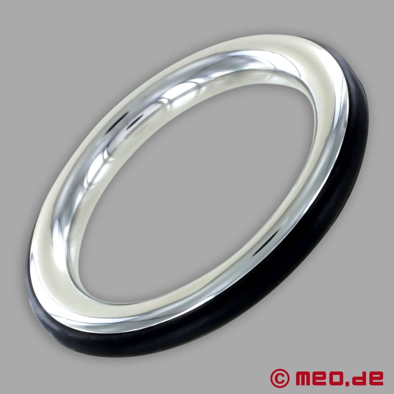 Stainless Steel Cock Ring - with black silicone inlay