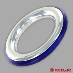 CAZZOMEO pierścień na kutasa ze stali nierdzewnej z niebieską wkładką silikonową
