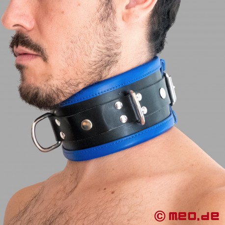 Collar bondage de cuero negro / azul