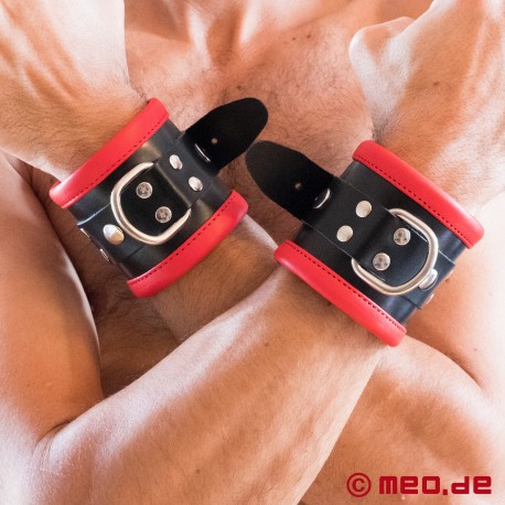 Black/Red Leather Bondage Wrist Cuffs