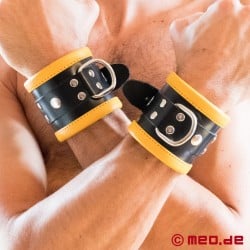 Black/Yellow Leather Bondage Wrist Cuffs