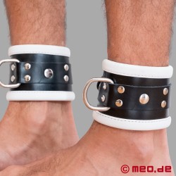 Leather ankle cuffs, padded - black / white