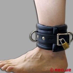 Leather ankle cuffs, lockable with time lock, padded