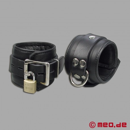 Lockable leather wrist cuffs with time lock