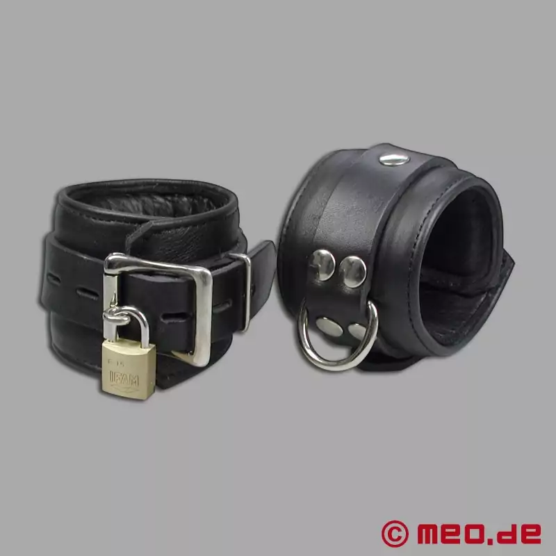 Lockable leather ankle cuffs with time lock