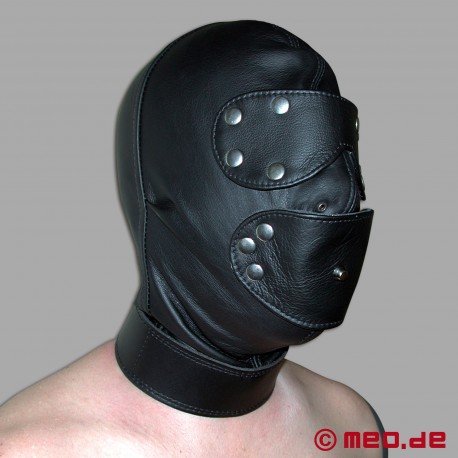 Bondage leather mask with time lock