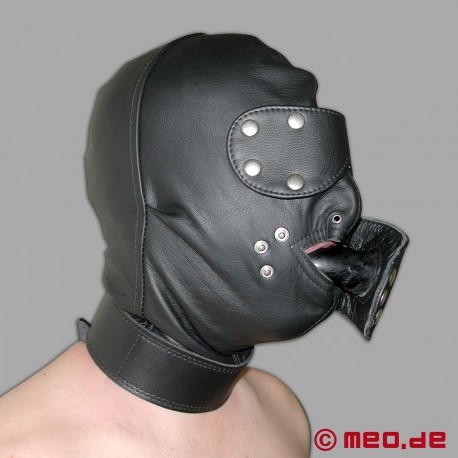 Masque de bondage en cuir avec cadenas à minuterie