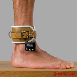 Leather ankle cuffs for self-bondage, lockable with time lock - HOSPITAL STYLE