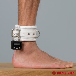 White bondage ankle cuffs with time lock