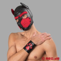 Leather puppy cuff with paw - Leather paw puppy gauntlet – black/red