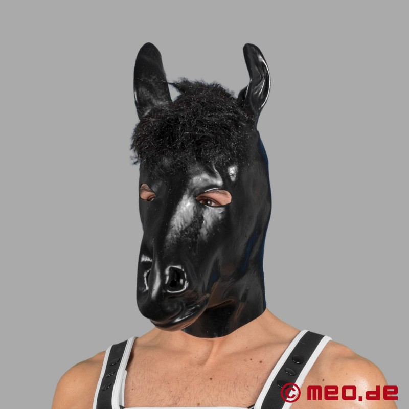 İnsan midillisi için lateksten yapılmış at maskesi