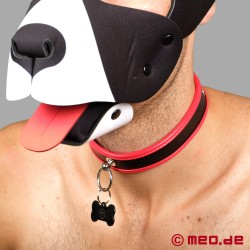 Coleira Slave - Coleira de couro estreita para cachorros preto/vermelho