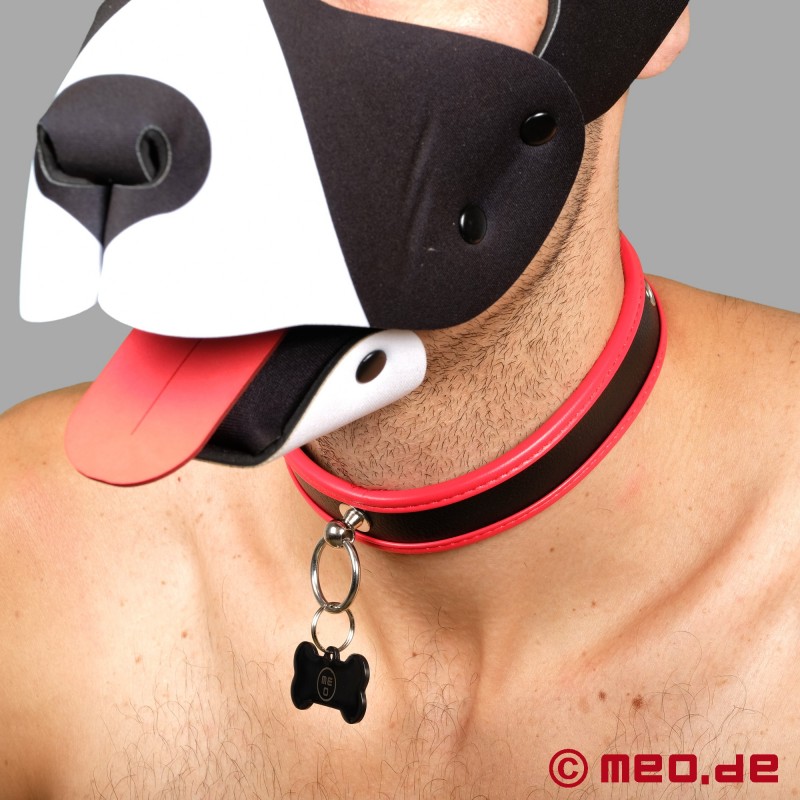 Slave Collar - Ozka puppy usnjena ovratnica črna/rdeča