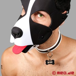 Coleira Slave - Coleira de couro estreita para cachorros preto/branco