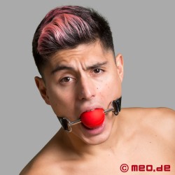 Red ball gag - with leather head strap - BLACK BERLIN