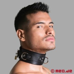 ロック可能な革製BDSM首輪 - ブラック・ベルリン・コレクション