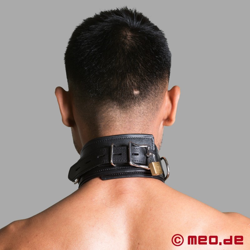 Låsbar BDSM-halsband i läder - Black Berlin-kollektionen