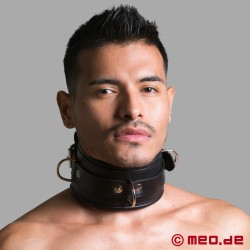 BDSM kaelarihm nahast, lukustatav, polsterdatud, D-rõngastega - San Francisco Collection