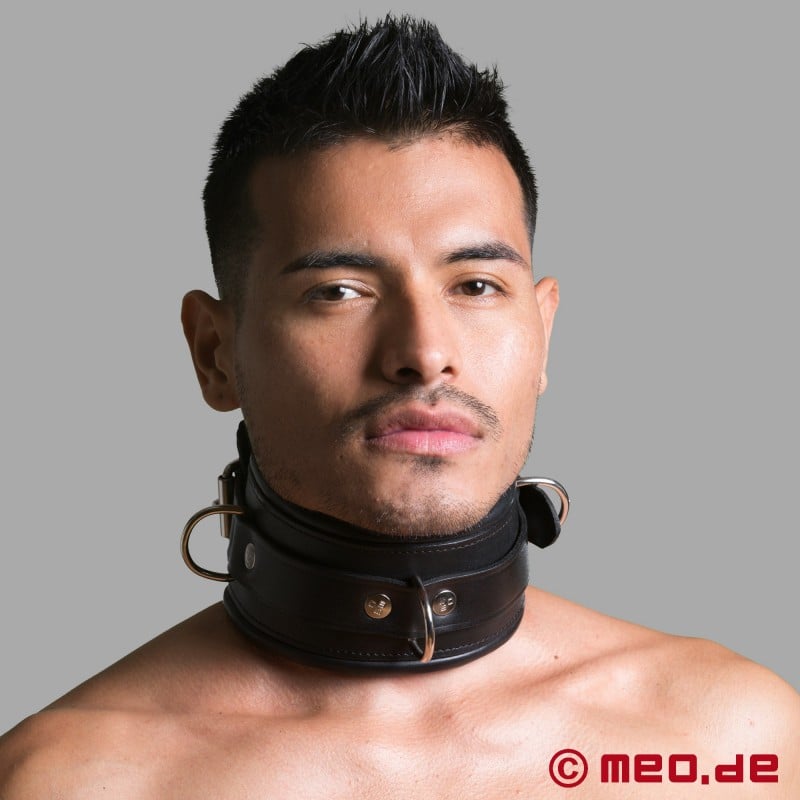 Collar BDSM de cuero, con cierre, acolchado y anillas en D de la colección San Francisco.