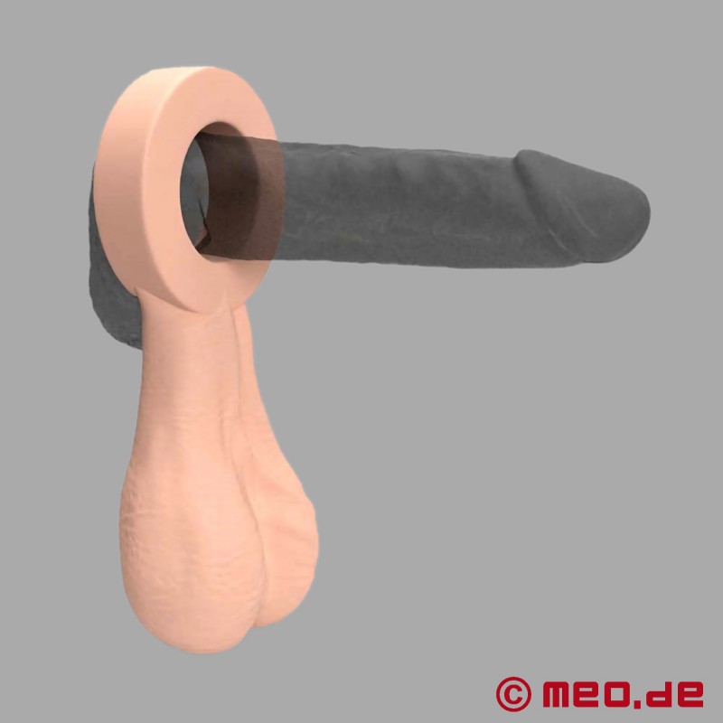 Krúžok na penis s guľôčkami XL - krúžok na penis s semenníkmi - farba kože