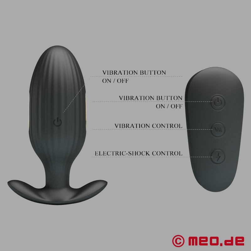24/7 BDSM-anusplugg med elektrostimulering, vibrasjon og fjernkontroll