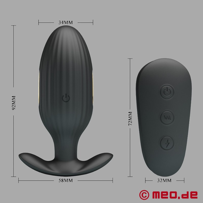 24/7 BDSM analinis kištukas su elektrostimuliacija, vibracija ir nuotoliniu valdymu