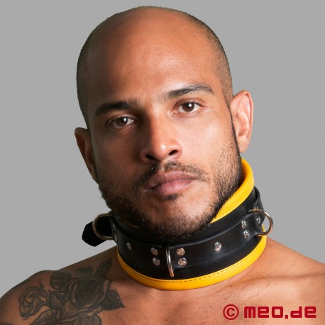 Black/Yellow Leather Bondage Collar