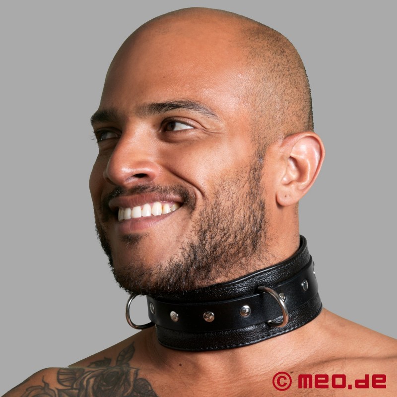  Låsbart bondage-halsbånd i læder - bred version