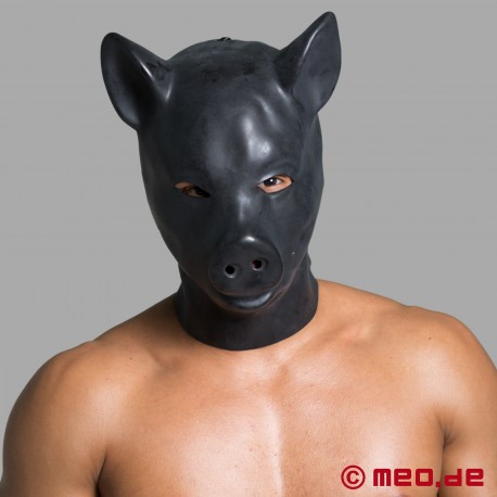 Schweinemaske – Kopfmaske „Schwein“ aus schwarzem Latex