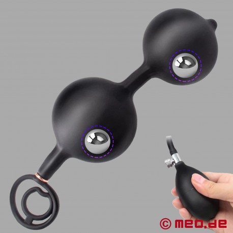 Inflatable XL anal beads with weights and a cock ring