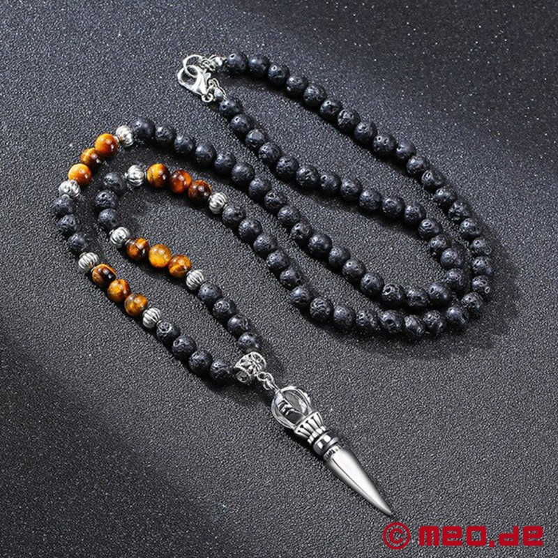 Masculine necklace made of lava stone with a Vajrayana pendant