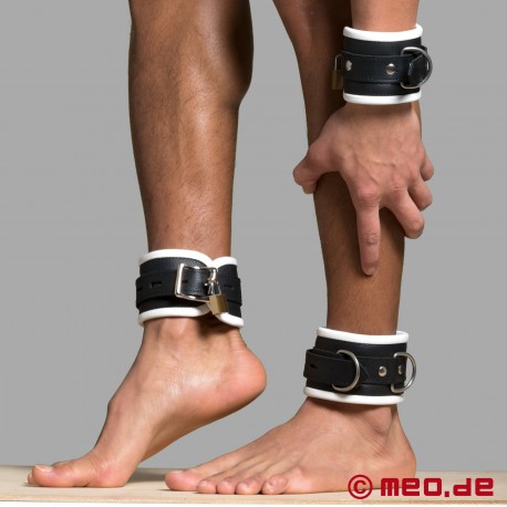 Leather ankle restraints - black/white - Amsterdam
