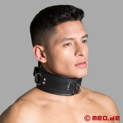 BDSM-halsband i läder med spikar och D-ringar