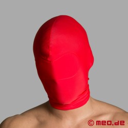 Röd fetischmask - ogenomskinlig spandexmask