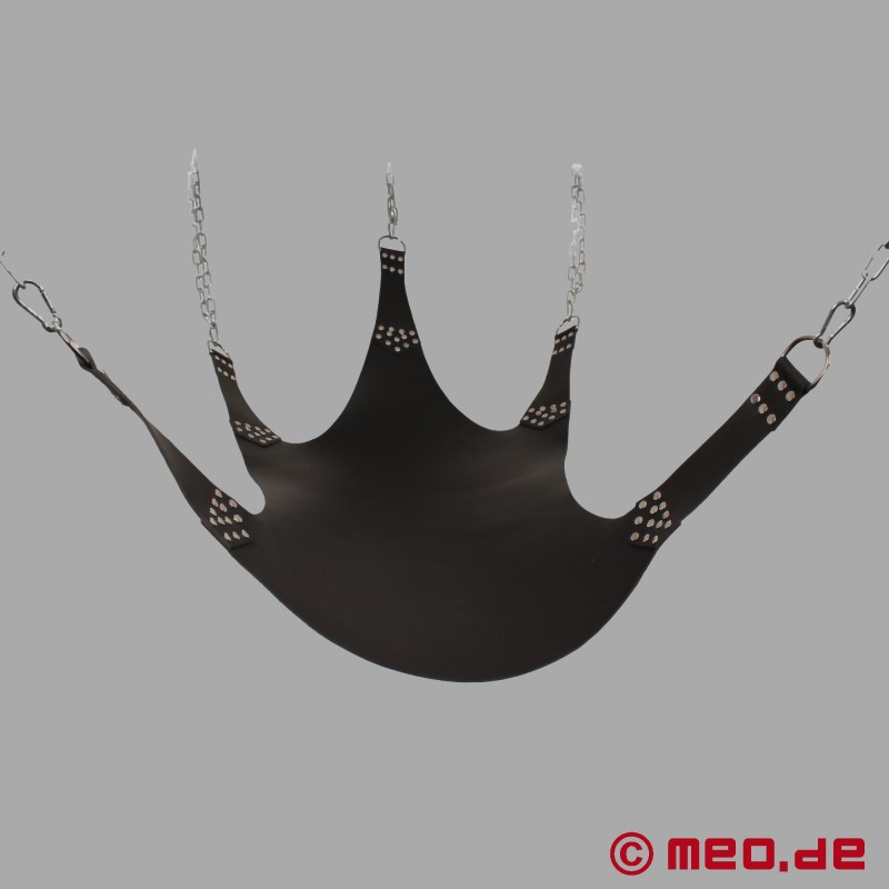 Черно fisting sling изработен от кожа с 5-точково окачване 