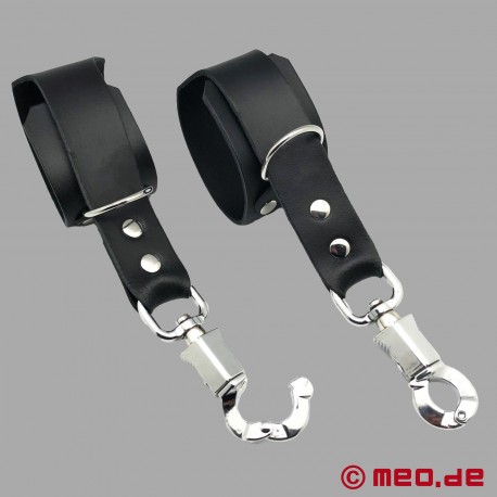 Leather Wrist Cuffs with Anti-Panic Carabiner Hooks