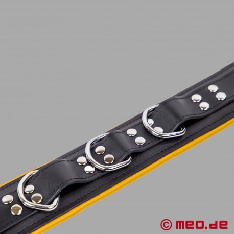 Bondage Halsband aus Leder schwarz gelb