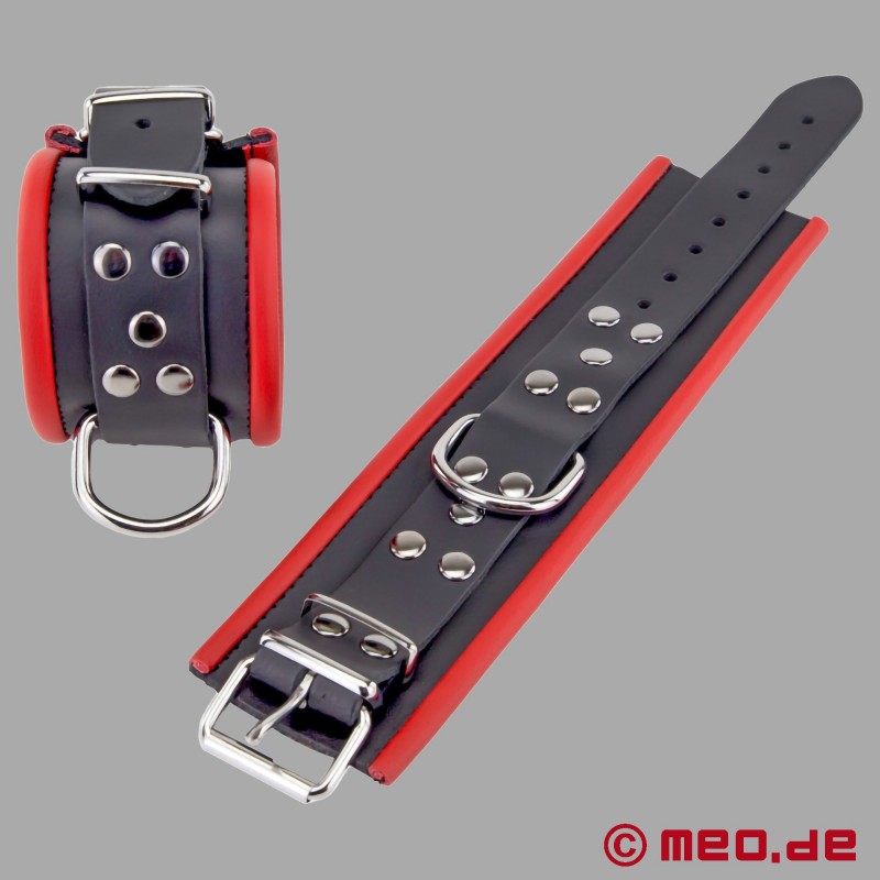 Bondage Leather Handcuffs preto vermelho