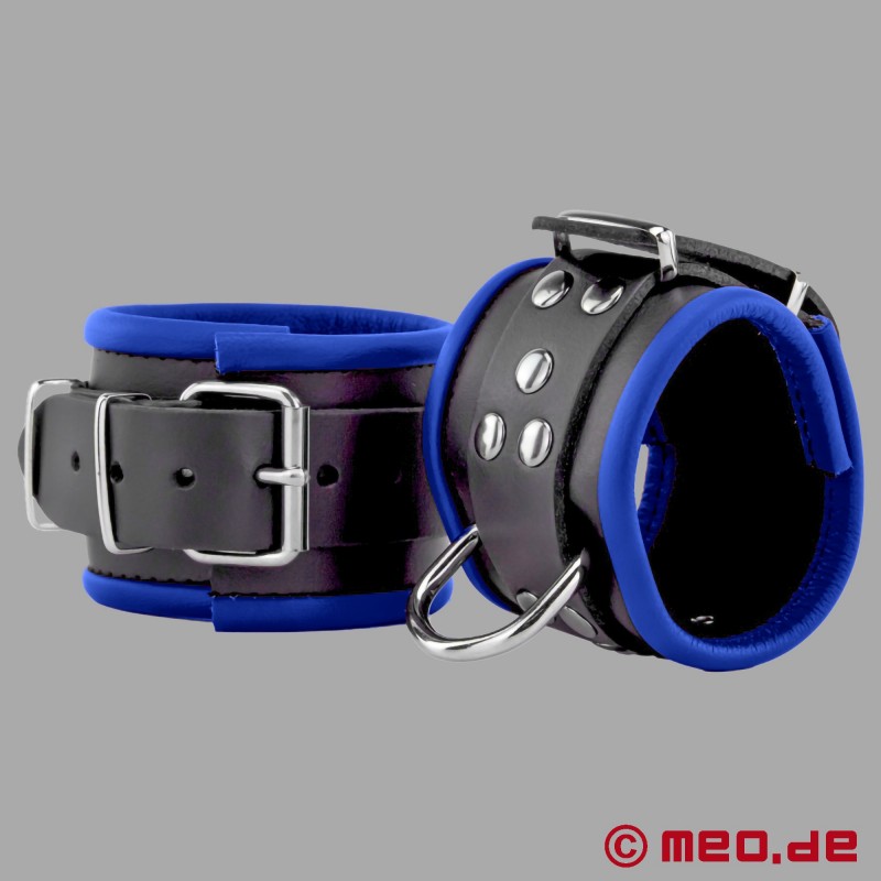 Algemas de Couro de Bondage Leather Handcuffs azul preto