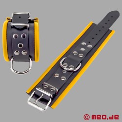 Leather Bondage Wrist Cuffs black yellow