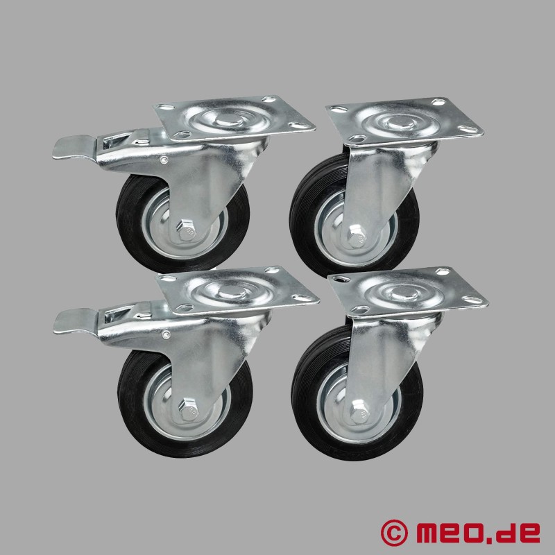 Set of four swivel castors with brakes for BDSM cage