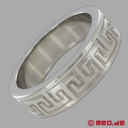 Luksusowy pierścień na koguta z wzorem La Greca - srebrny