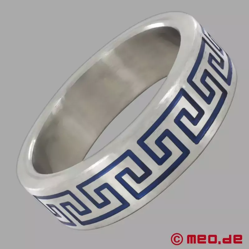 Inel de lux pentru penis cu model La Greca - argintiu/albastru