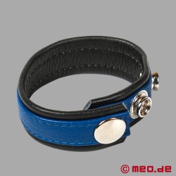 Adjustable Penis Ring, Leather with Hanky Code - Blue