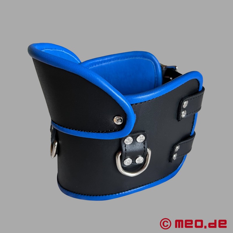 Collier postural BDSM en cuir – noir/bleu