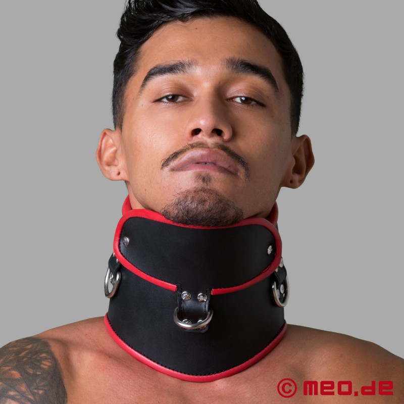 BDSM Colier de postură din piele - negru/roșu