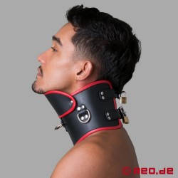Lederen BDSM Posture Collar - zwart/rood