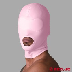 Máscara de fetiche cor-de-rosa - máscara de spandex com abertura para a boca